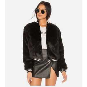 MOTHER Women's The Letterman Faux Fur Bomber Jacket Black - Size Medium